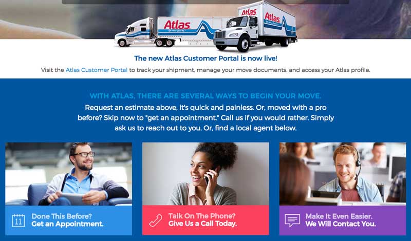 Screenshot from Atlas Van Lines Homepage