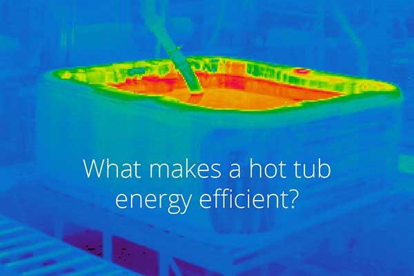 Thermal image of hot tub with overlaid text reading "What makes a hot tub energy efficient?"