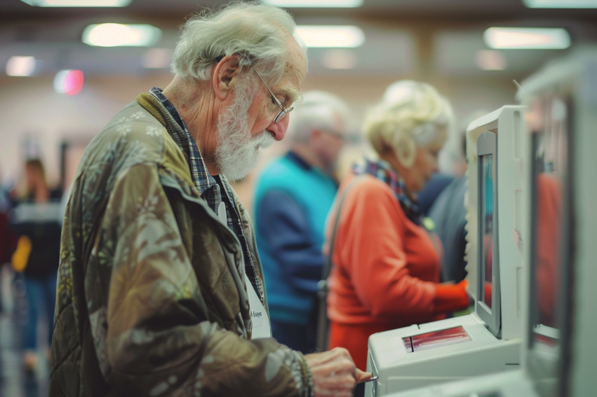 Seniors voting at a ballot box