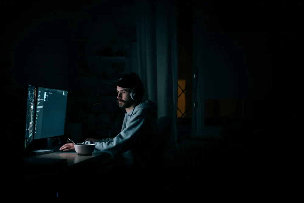 man working at night